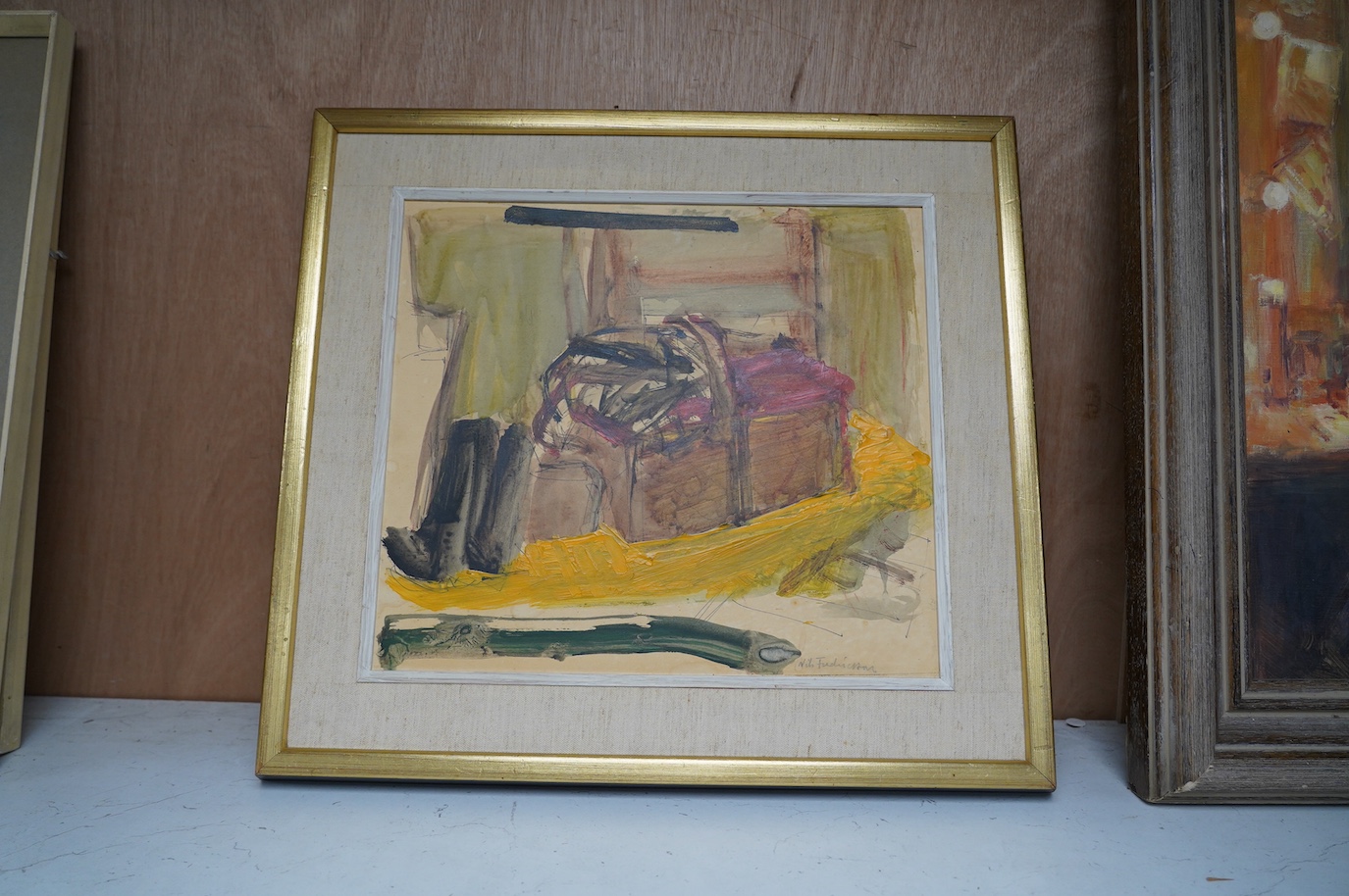 Mixed media, Abstract composition, indistinctly signed Nils Frederickson?, 30 x 33cm. Condition - good